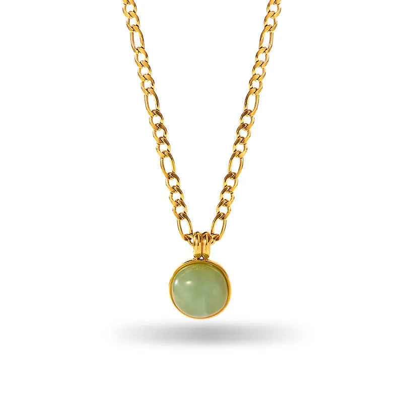 Retro stainless steel necklace with mixed gem inlaid agate pendant and regular chain style electroplated finish