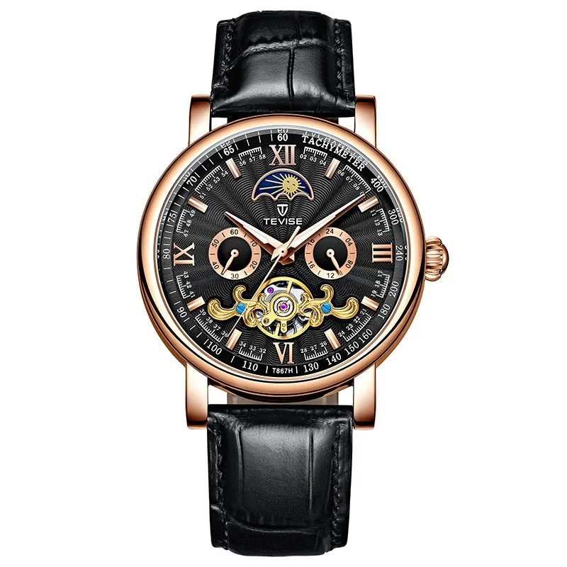 Calendar large dial thin mechanical watch for men, 17mm case, available in white black gold colours