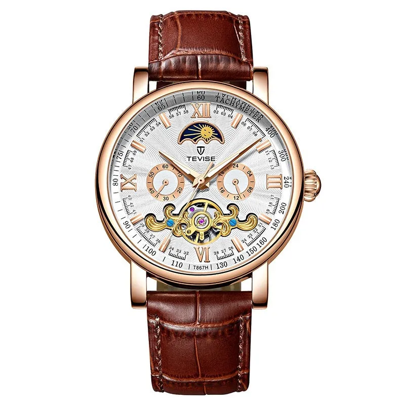 Calendar large dial thin mechanical watch for men, 17mm case, available in white black gold colours