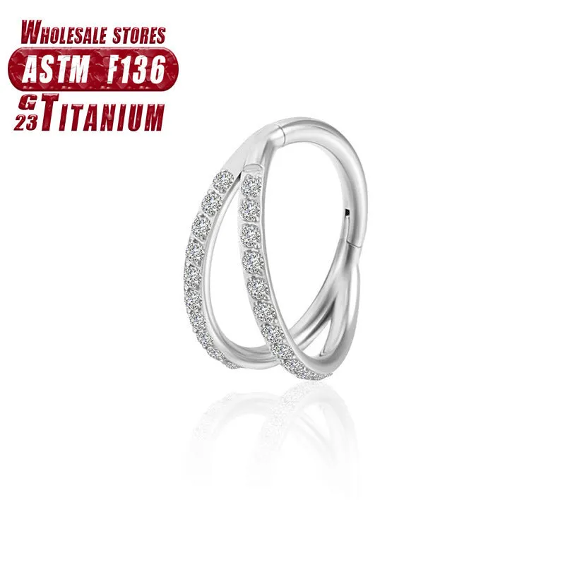 Titanium alloy fork nose ring in multiple colour options with diamond treatment