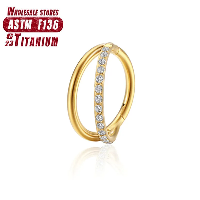 Titanium alloy fork nose ring in multiple colour options with diamond treatment