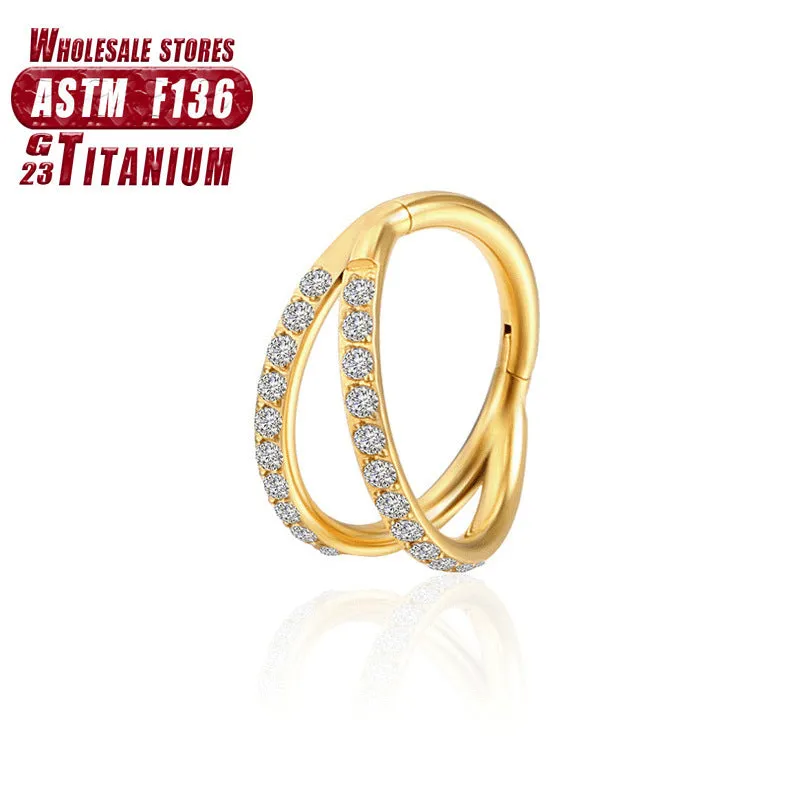 Titanium alloy fork nose ring in multiple colour options with diamond treatment