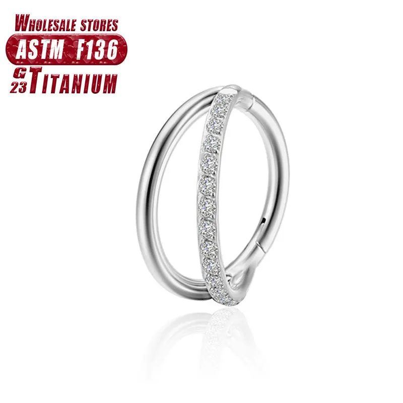 Titanium alloy fork nose ring in multiple colour options with diamond treatment