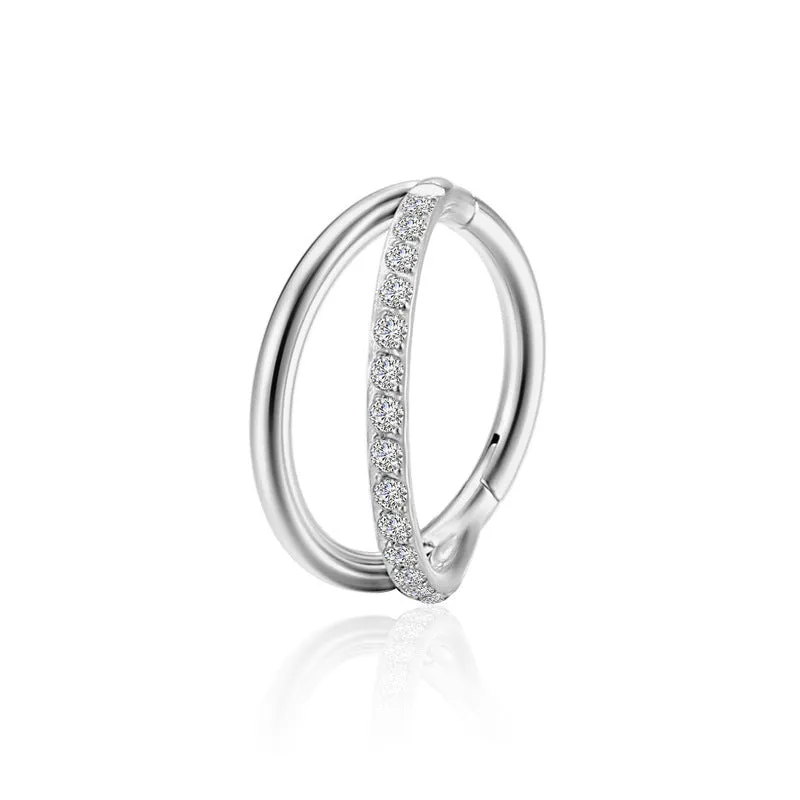 Titanium alloy fork nose ring in multiple colour options with diamond treatment