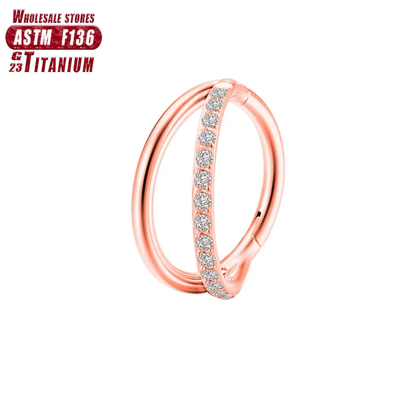 Titanium alloy fork nose ring in multiple colour options with diamond treatment