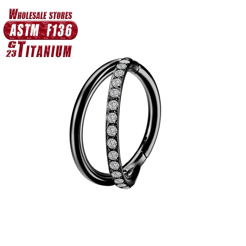 Titanium alloy fork nose ring in multiple colour options with diamond treatment