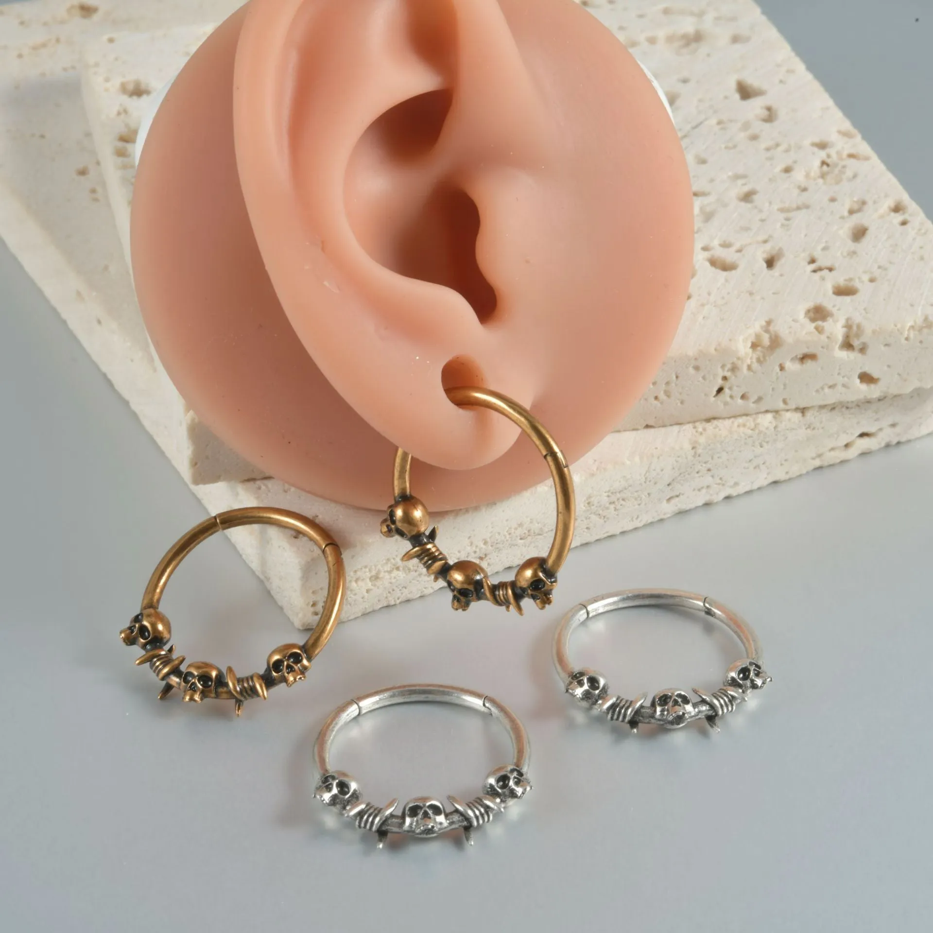 Copper ghost head punk earrings with antique silver finish