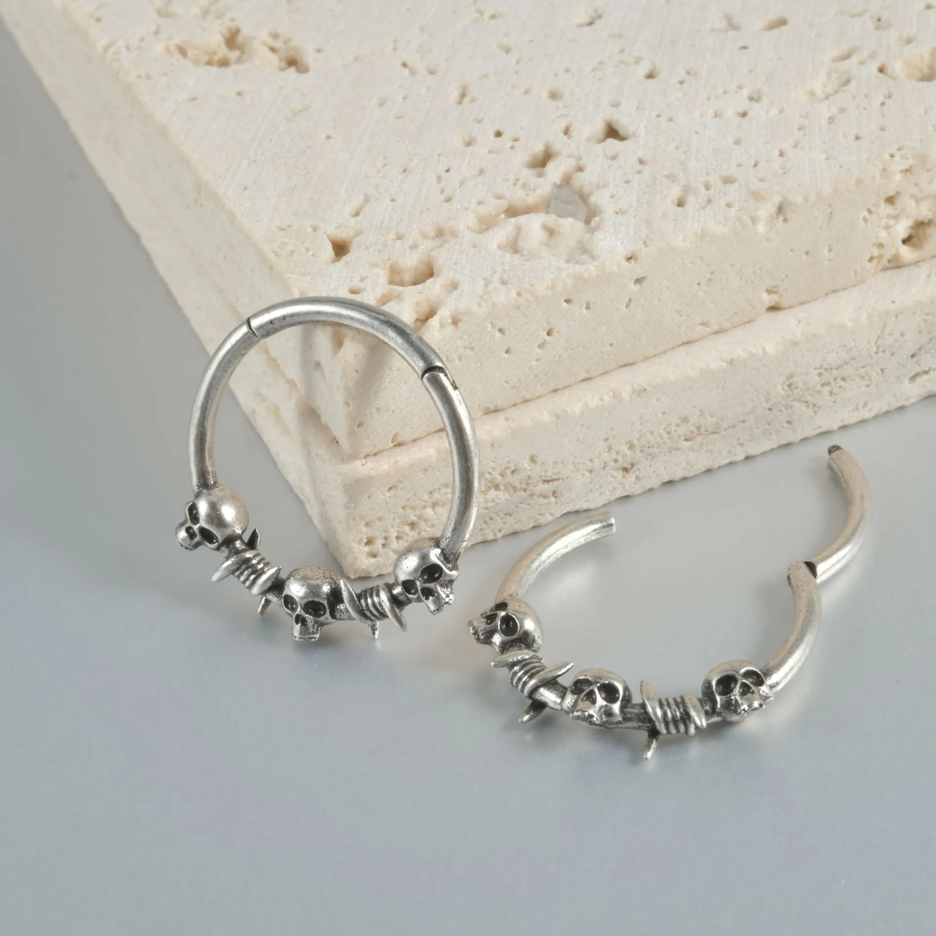 Copper ghost head punk earrings with antique silver finish