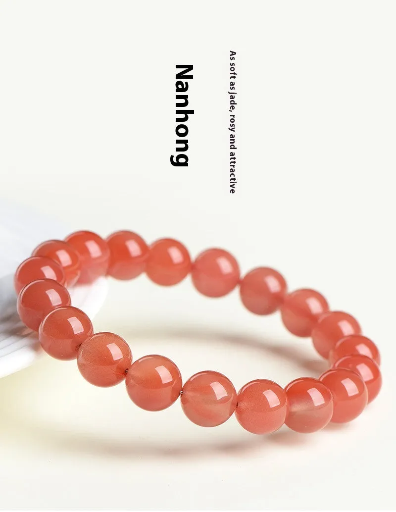 Natural cherry red agate bracelet with polished scattered beads, shown in a single circle style.