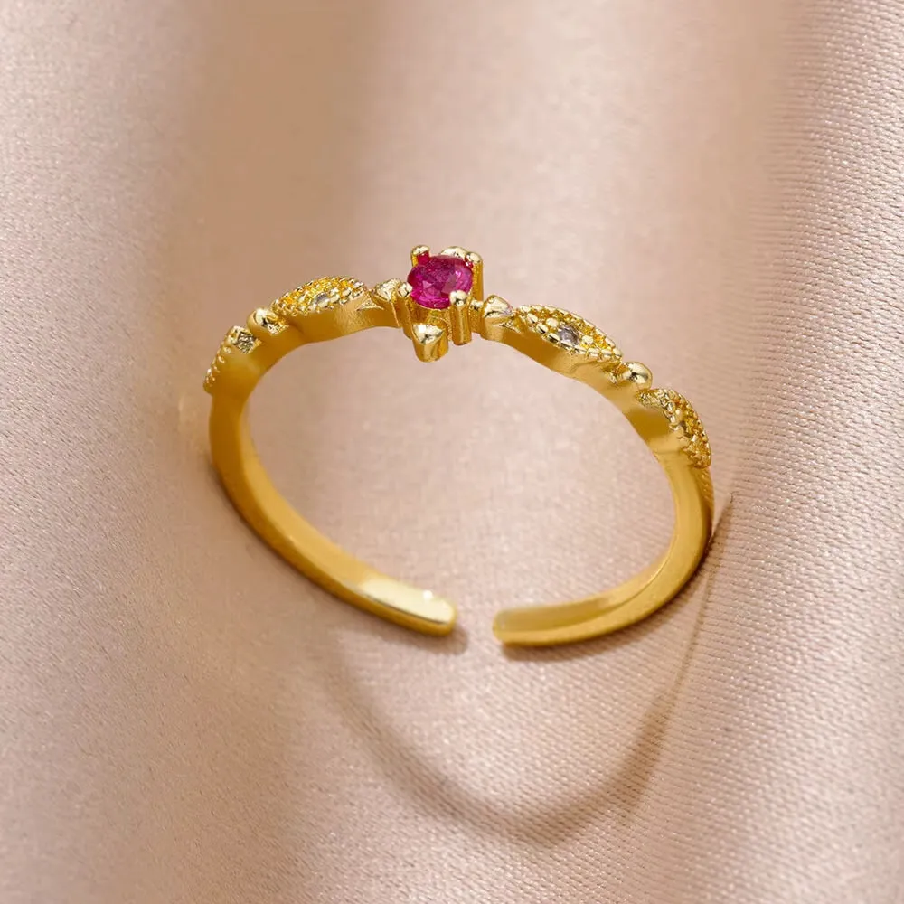 18K gold plated love emerald adjustable open mouth ring with synthetic zircon stone on copper base