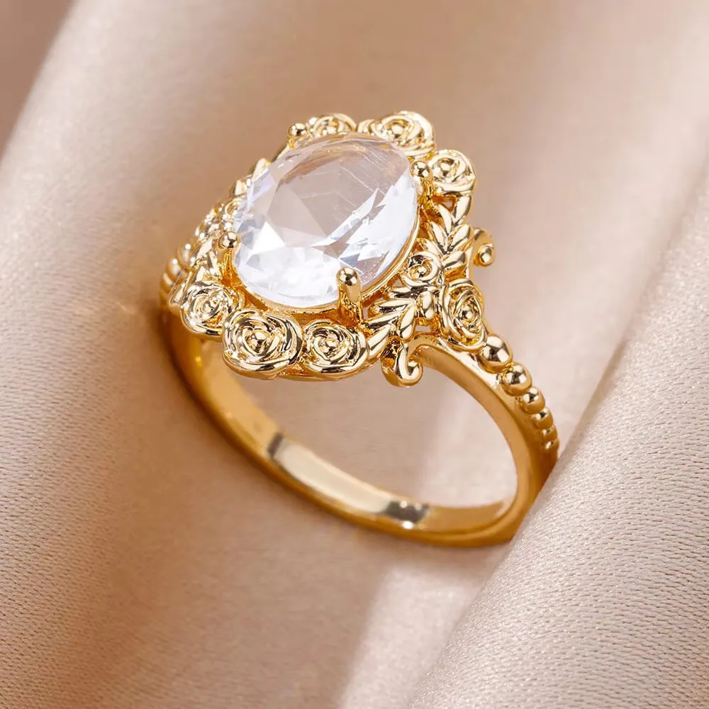 18K gold plated love emerald adjustable open mouth ring with synthetic zircon stone on copper base