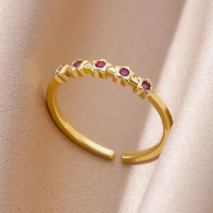 18K gold plated love emerald adjustable open mouth ring with synthetic zircon stone on copper base