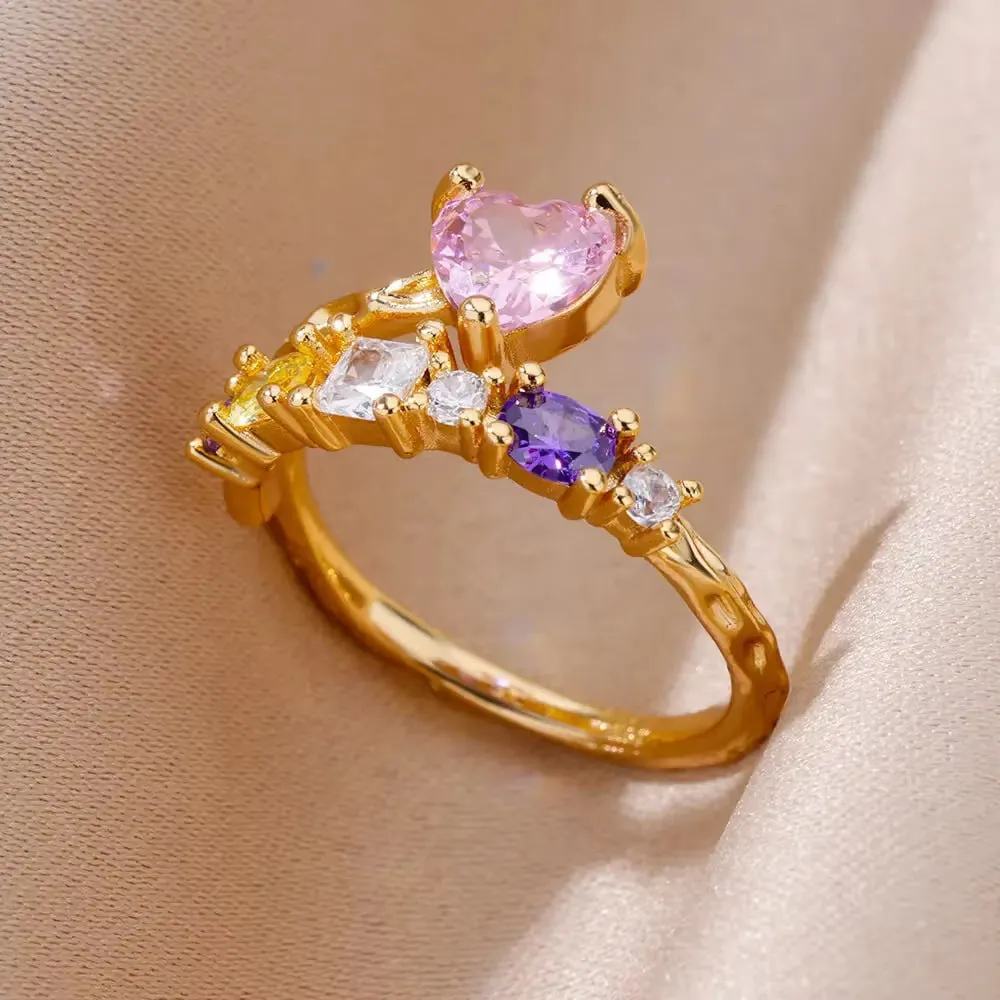 18K gold plated love emerald adjustable open mouth ring with synthetic zircon stone on copper base