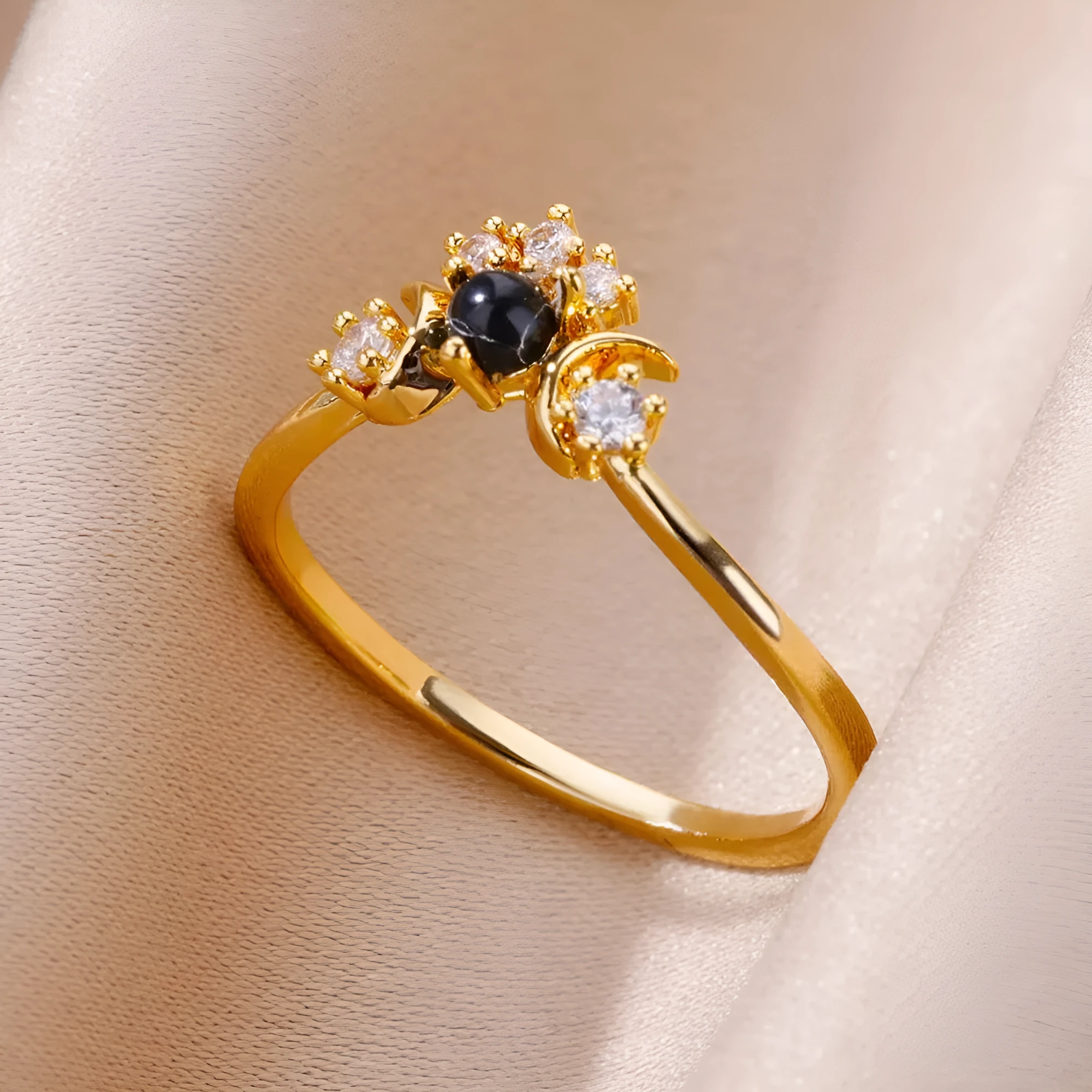 18K gold plated love emerald adjustable open mouth ring with synthetic zircon stone on copper base