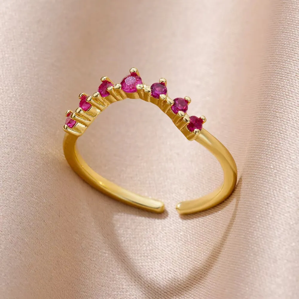 18K gold plated love emerald adjustable open mouth ring with synthetic zircon stone on copper base
