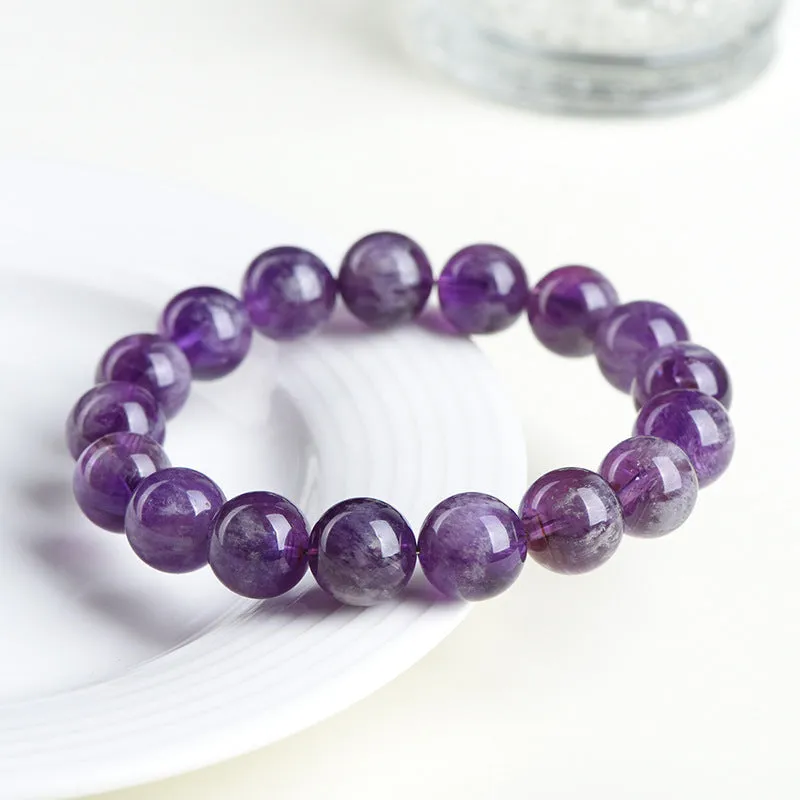 Natural feather Amethyst Snow Mountain purple crystal bracelet with geometric beads and Ruyi element.