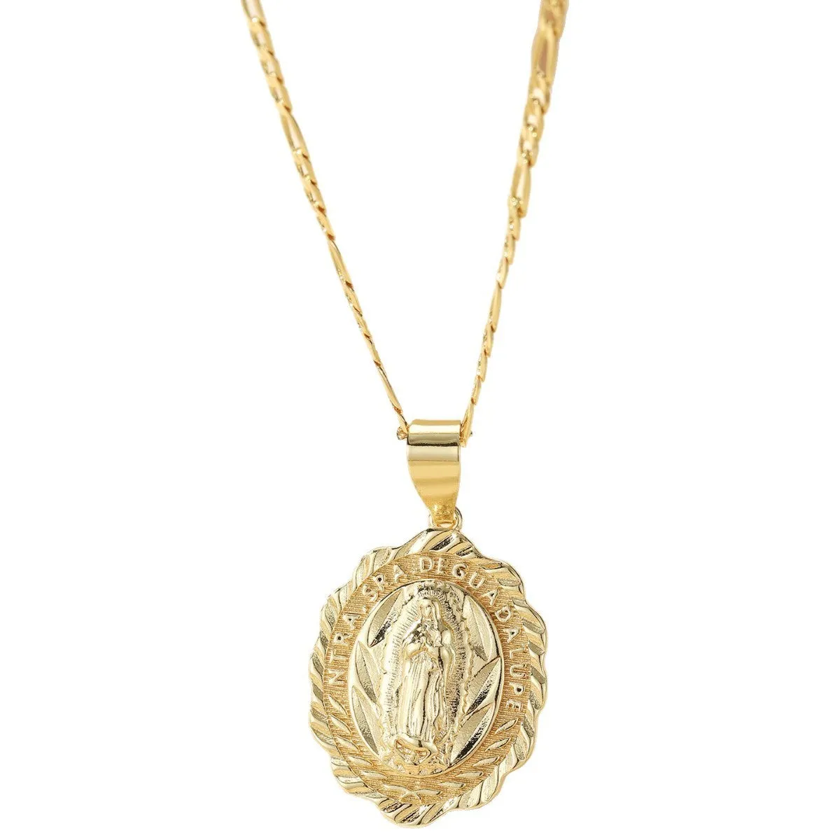 Copper electroplated Virgin Mary pendant necklace on adjustable chain, retro religious design