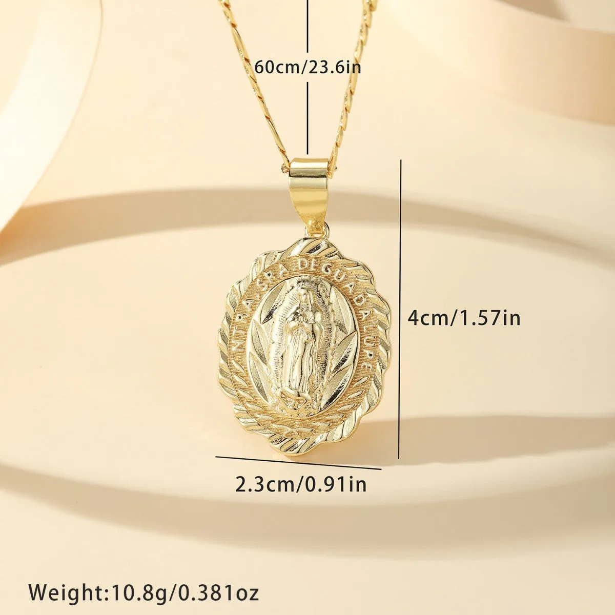 Copper electroplated Virgin Mary pendant necklace on adjustable chain, retro religious design