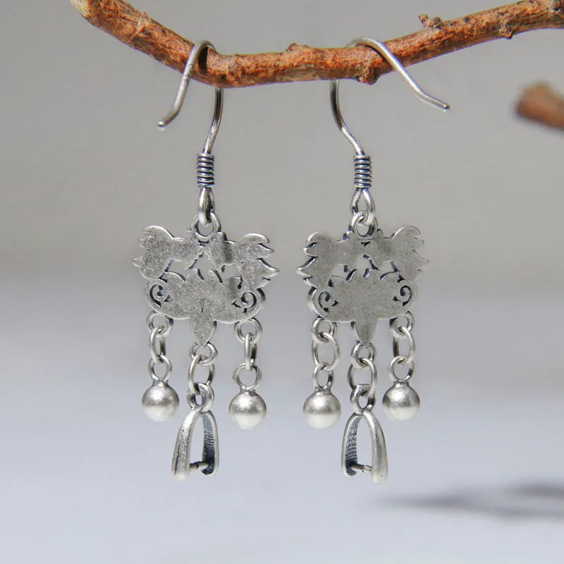 925 silver koi fish earrings handmade retro ethnic style ear hook women's sterling silver jewellery