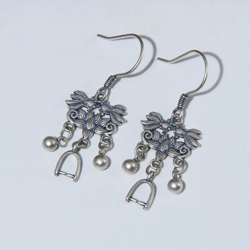 925 silver koi fish earrings handmade retro ethnic style ear hook women's sterling silver jewellery