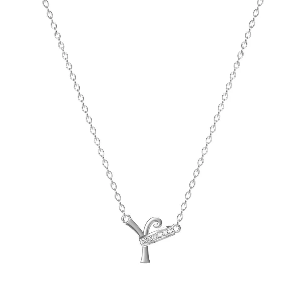Women's 26-letter initial necklace in titanium steel with a round zircon pendant on a cross chain, colour option shown