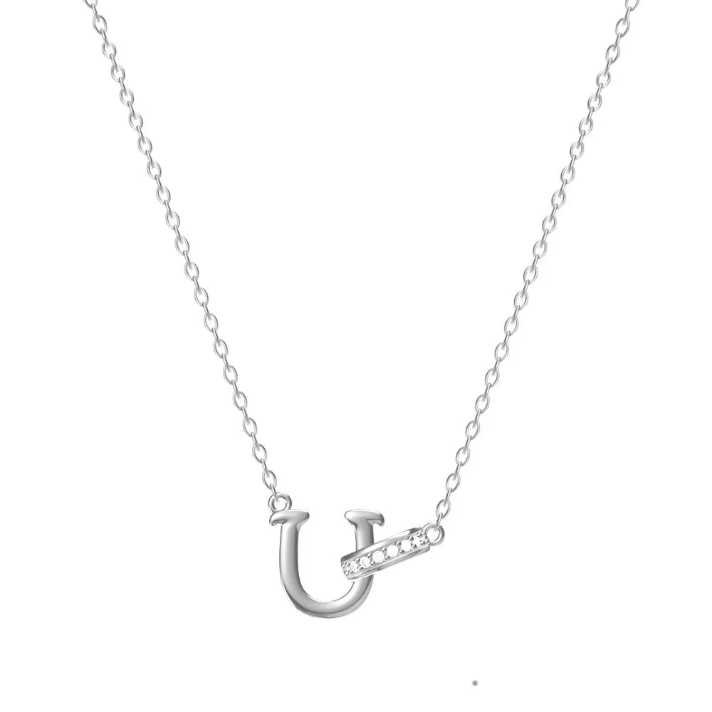 Women's 26-letter initial necklace in titanium steel with a round zircon pendant on a cross chain, colour option shown