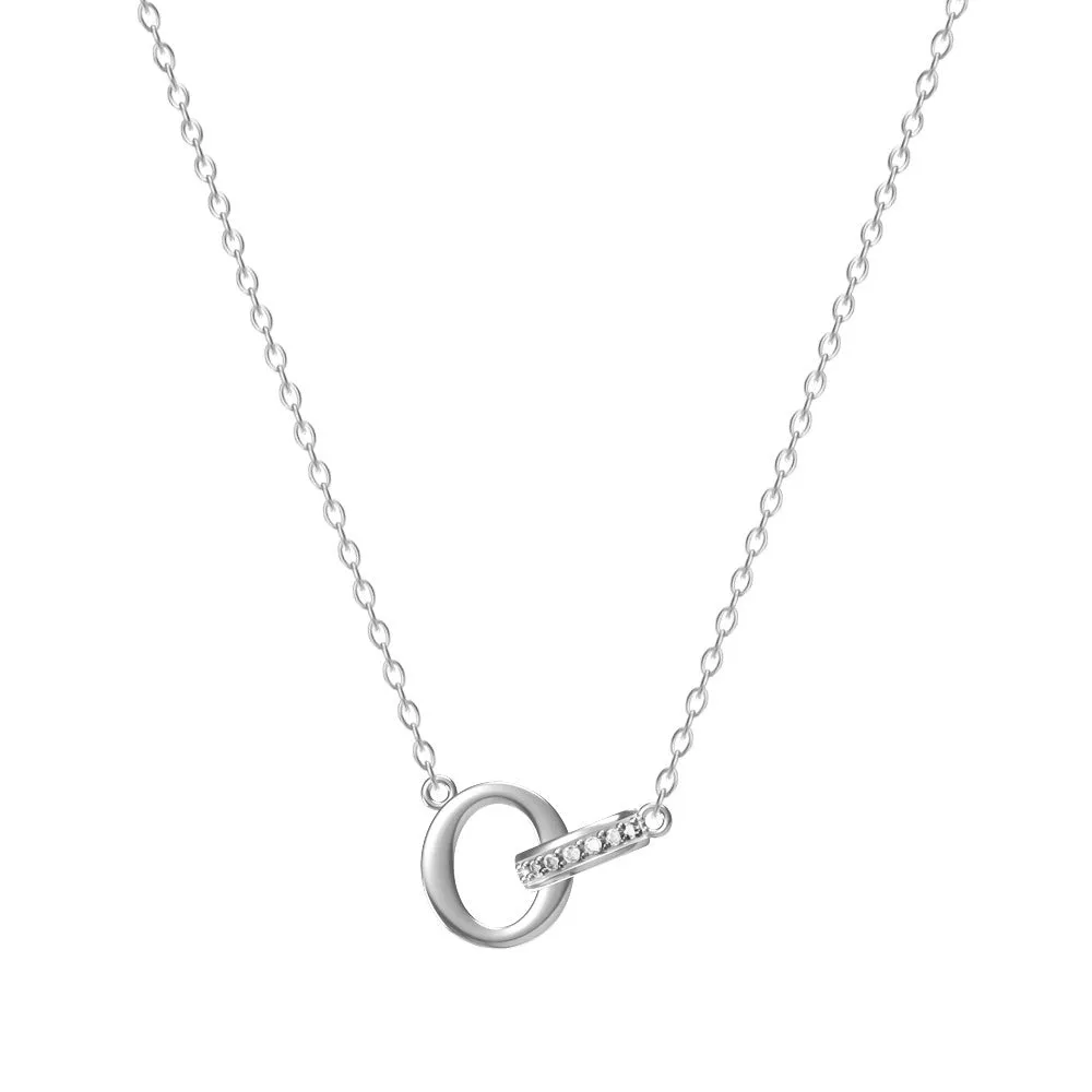 Women's 26-letter initial necklace in titanium steel with a round zircon pendant on a cross chain, colour option shown
