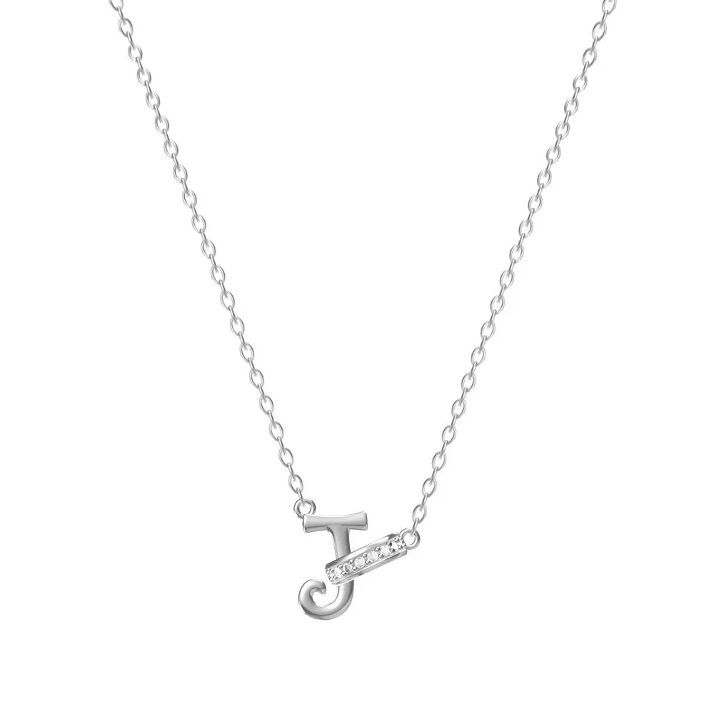 Women's 26-letter initial necklace in titanium steel with a round zircon pendant on a cross chain, colour option shown