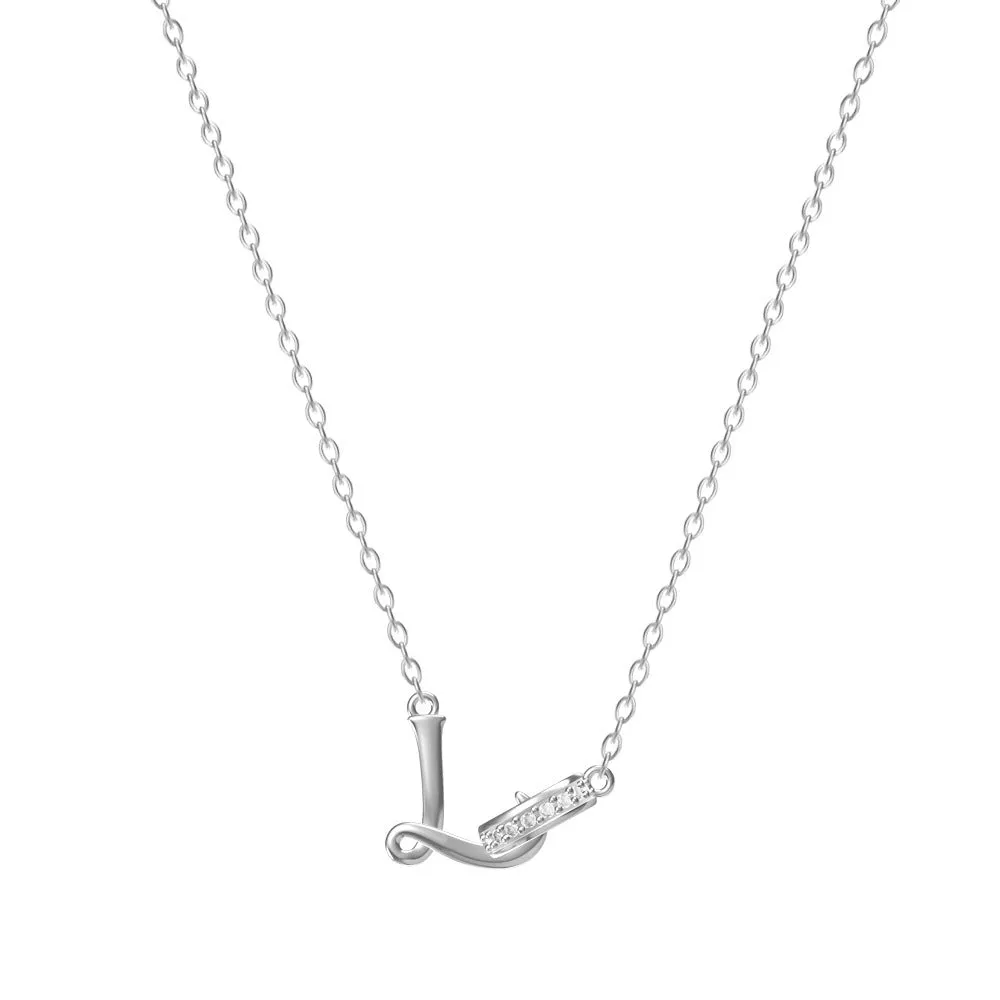 Women's 26-letter initial necklace in titanium steel with a round zircon pendant on a cross chain, colour option shown