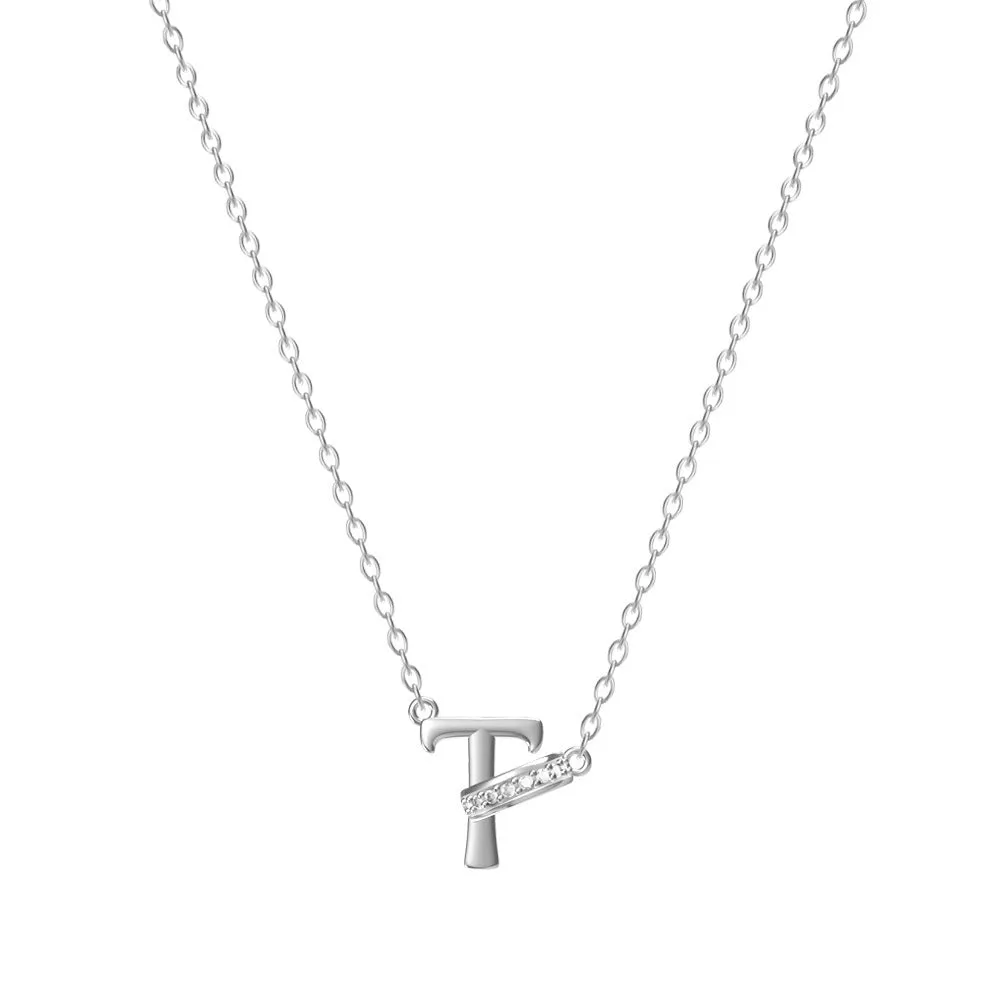 Women's 26-letter initial necklace in titanium steel with a round zircon pendant on a cross chain, colour option shown