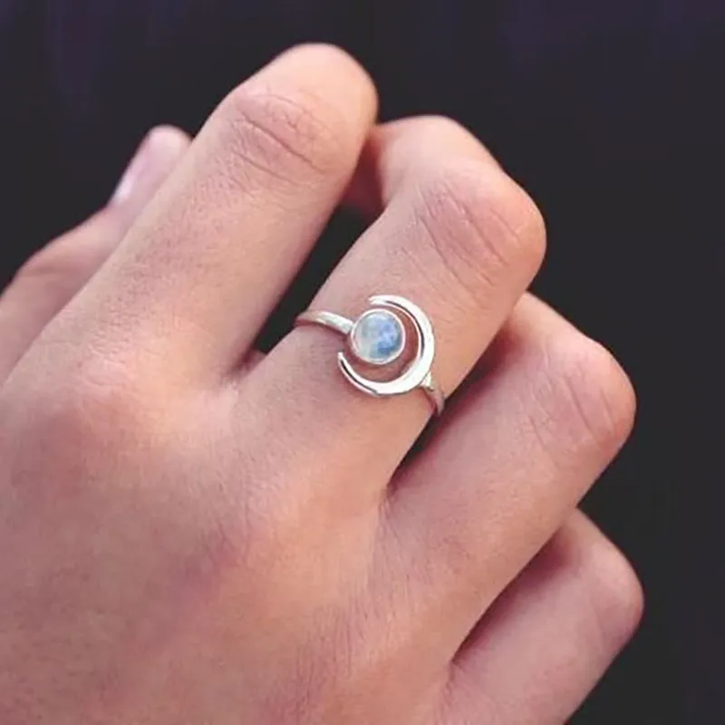 Antique silver moonstone ring for women with adjustable opening on copper band
