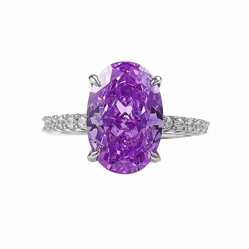 Simple violet starry zircon open mouth ring for women, copper with electroplating, geometric ellipse shape
