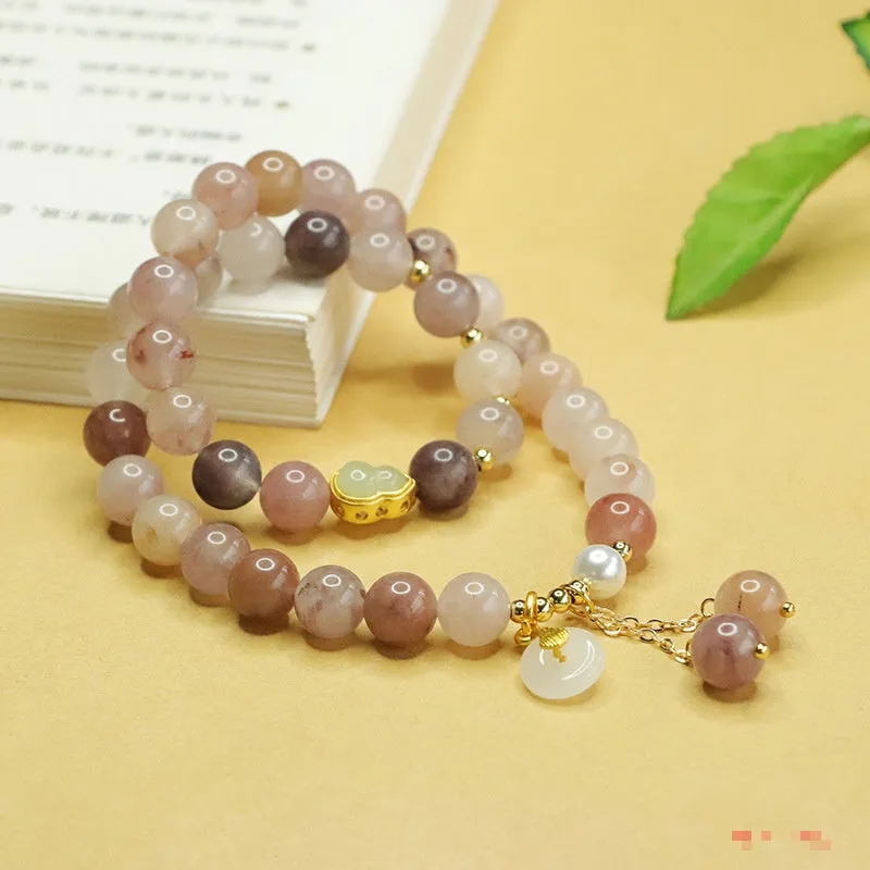 Natural Jinsi Jade double ring gourd bracelet 8mm gold silk jade colour unisex polished finish