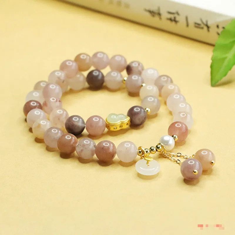 Natural Jinsi Jade double ring gourd bracelet 8mm gold silk jade colour unisex polished finish
