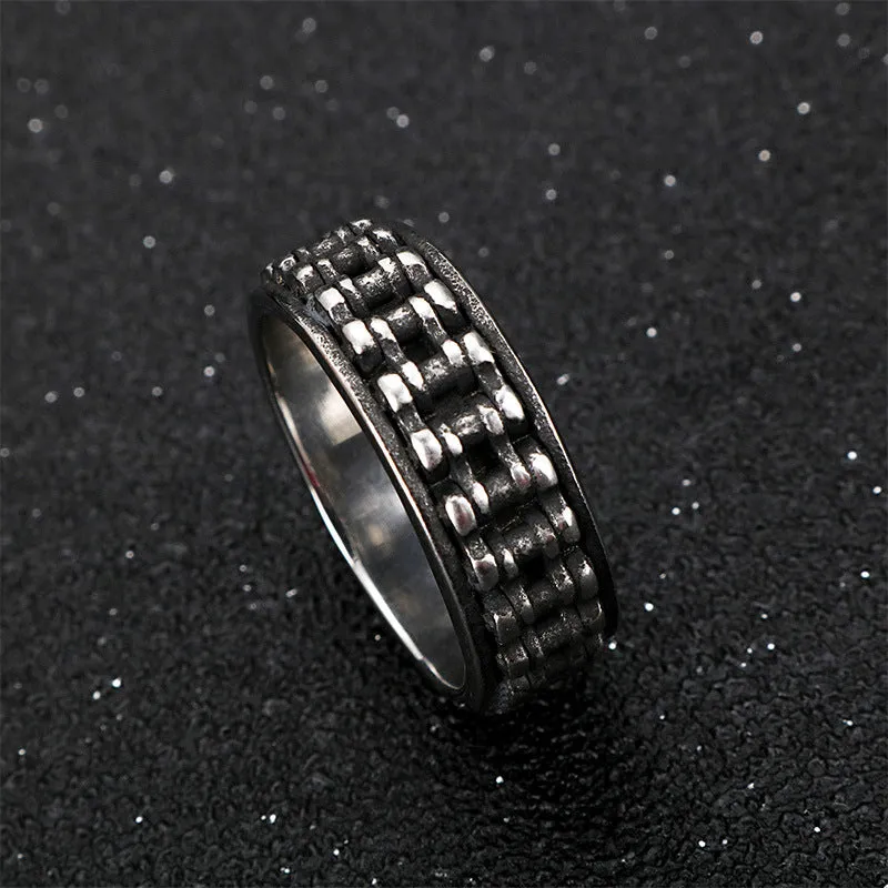 Retro biker ornament personality men's silver chain ring on finger