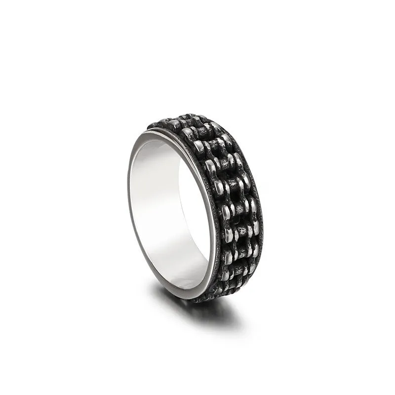 Retro biker ornament personality men's silver chain ring on finger