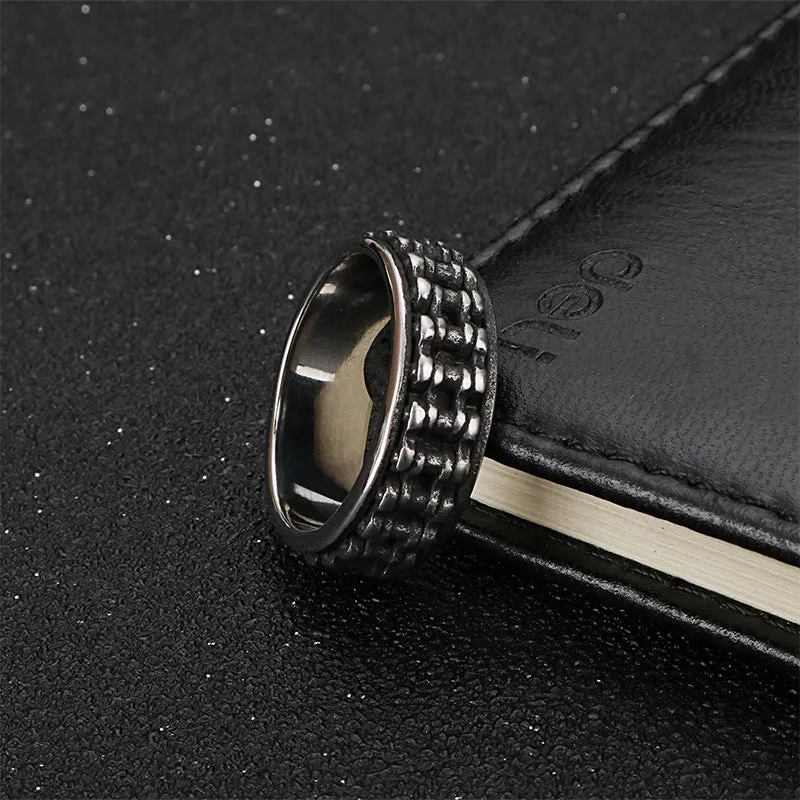 Retro biker ornament personality men's silver chain ring on finger