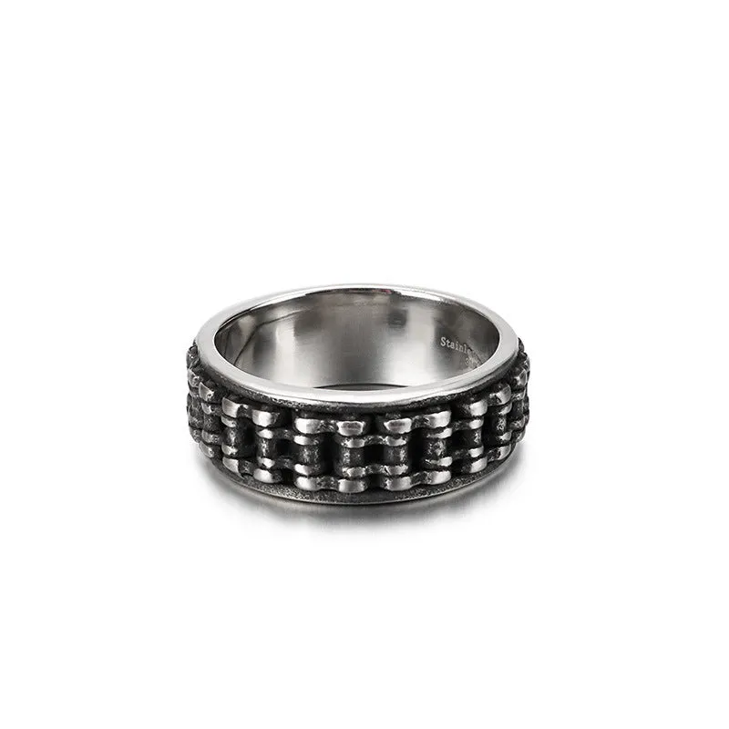 Retro biker ornament personality men's silver chain ring on finger