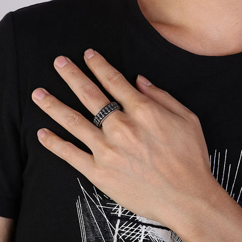 Retro biker ornament personality men's silver chain ring on finger