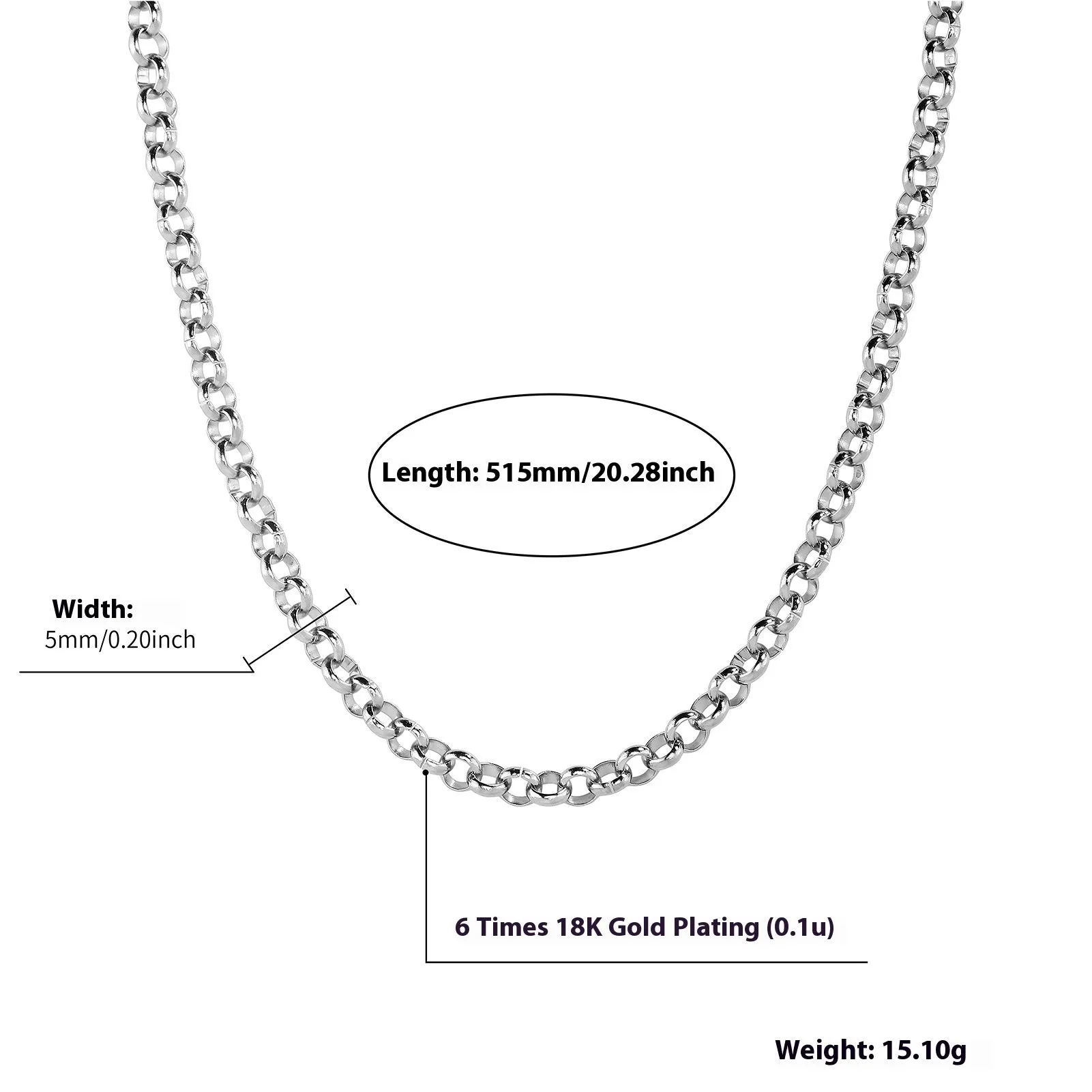 Silver stainless steel men's punk ring buckle necklace with O-ring chain and copper zircon pendant on display