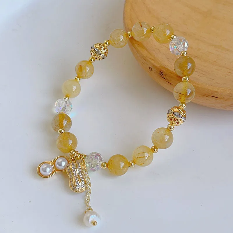 Citrine Female Peanut Sunstone Beaded Bracelet in gold colour, simple crystal bead design for women