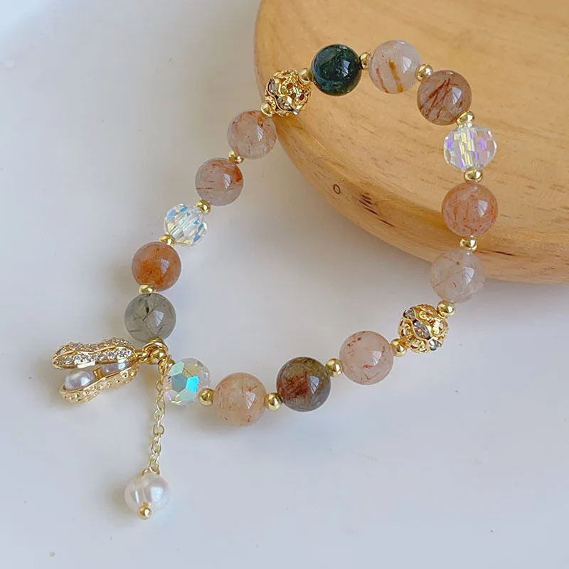 Citrine Female Peanut Sunstone Beaded Bracelet in gold colour, simple crystal bead design for women