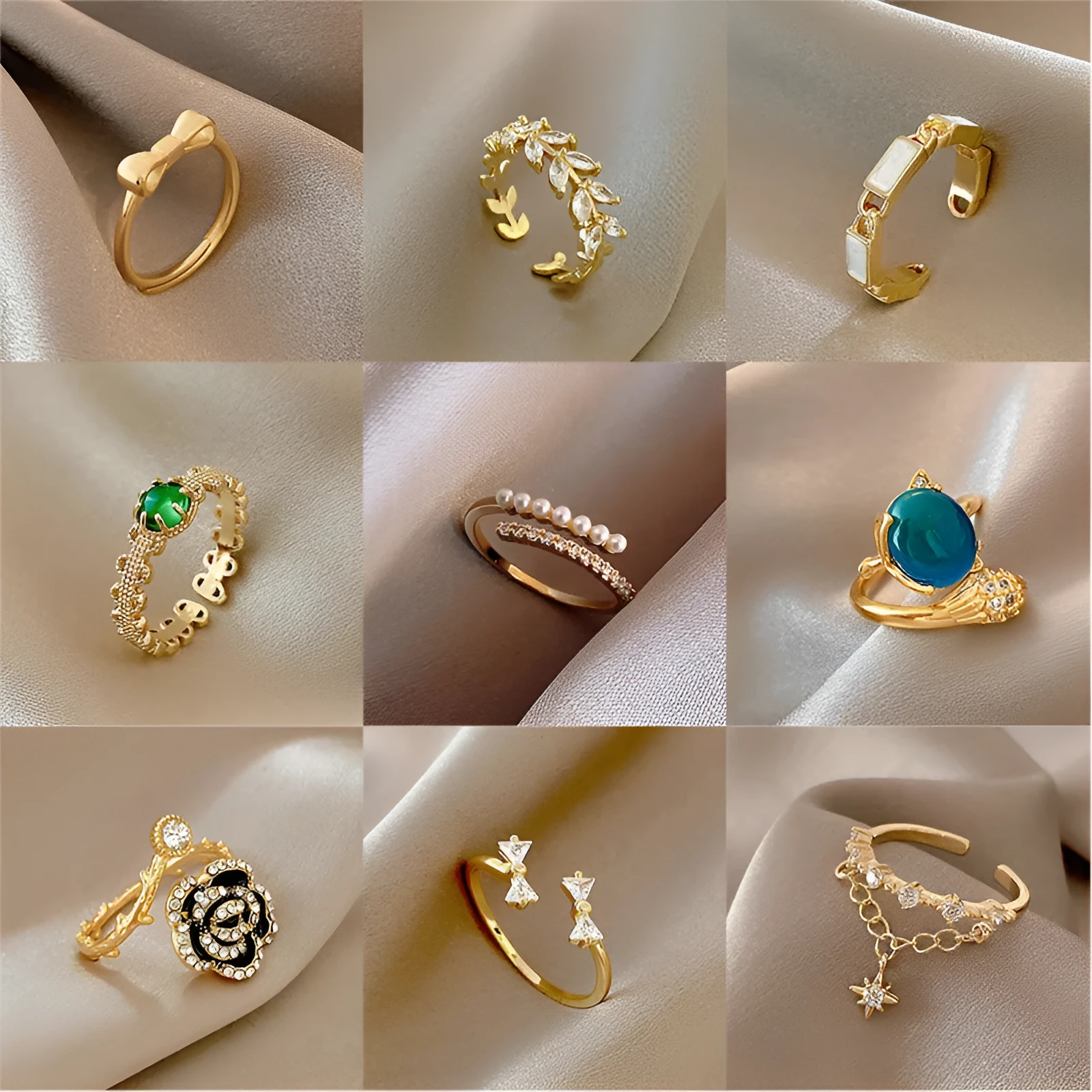 Geometric bow adjustable open ring in copper with electroplated gold finish on finger