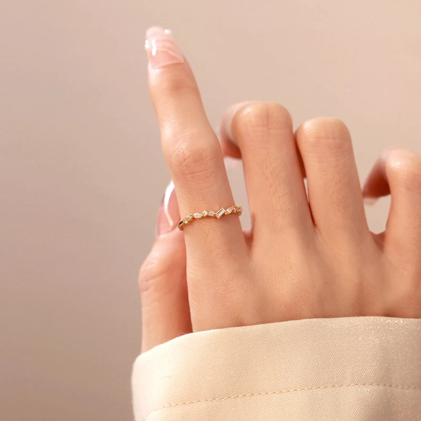 Gold electroplated women's adjustable ring with irregular geometric silver base