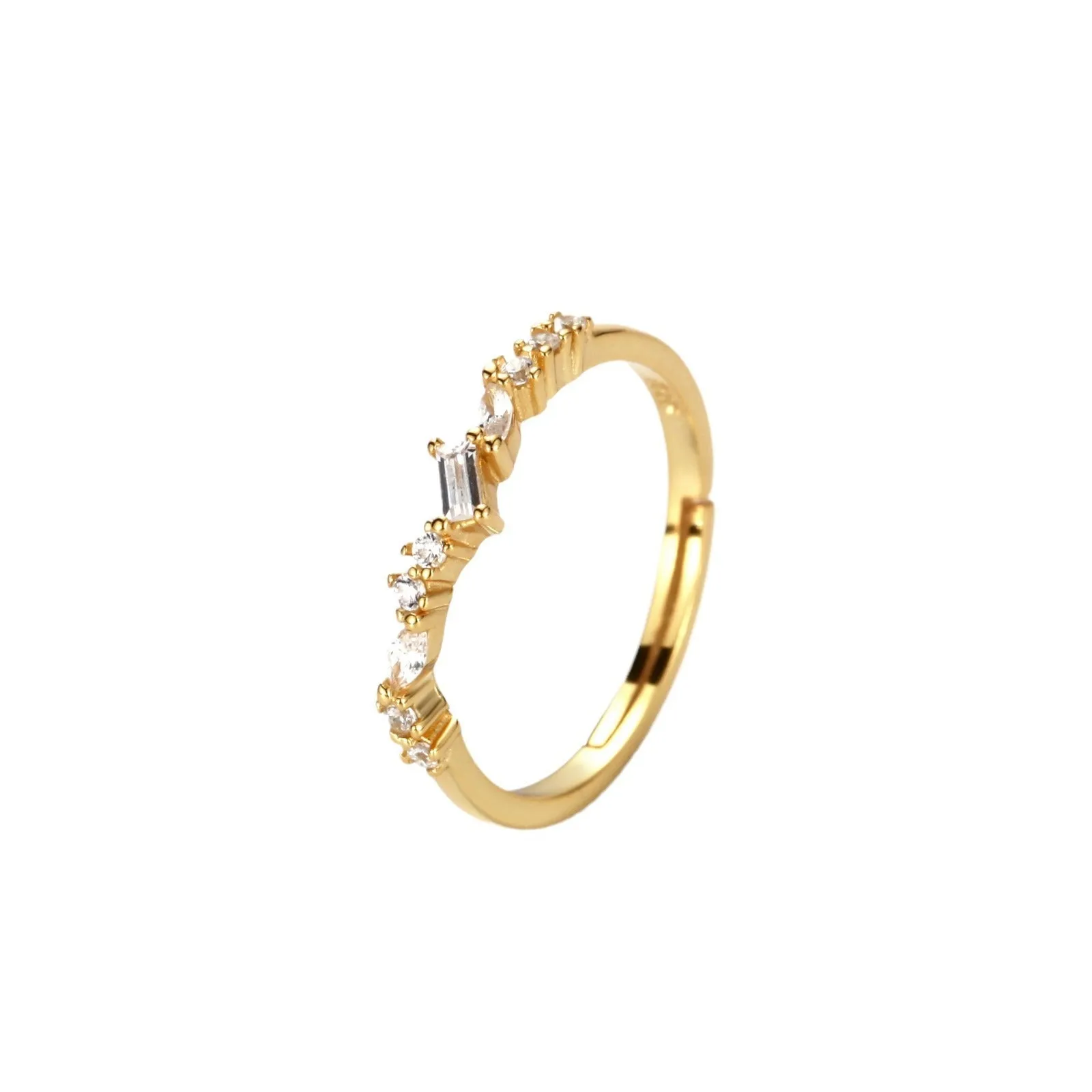 Gold electroplated women's adjustable ring with irregular geometric silver base
