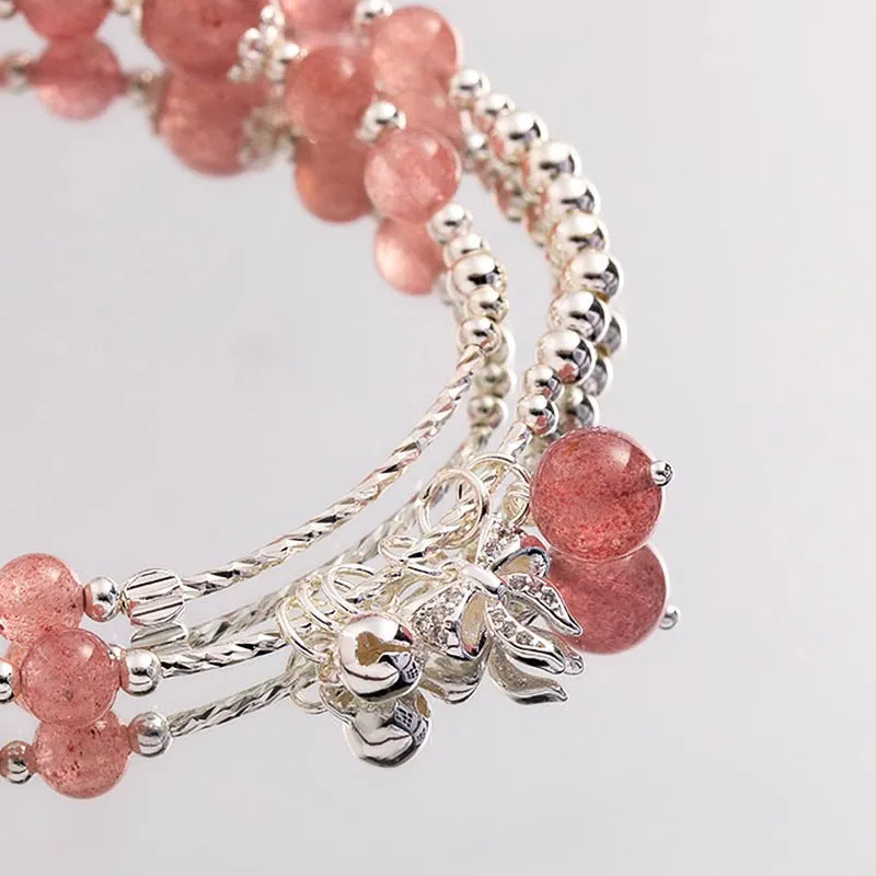 Pink double-layer bow bracelet with handcrafted artificial crystal beads for women