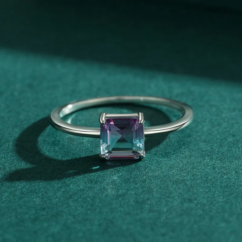S925 sterling silver slim ring with quadrilateral watermelon tourmaline gemstone