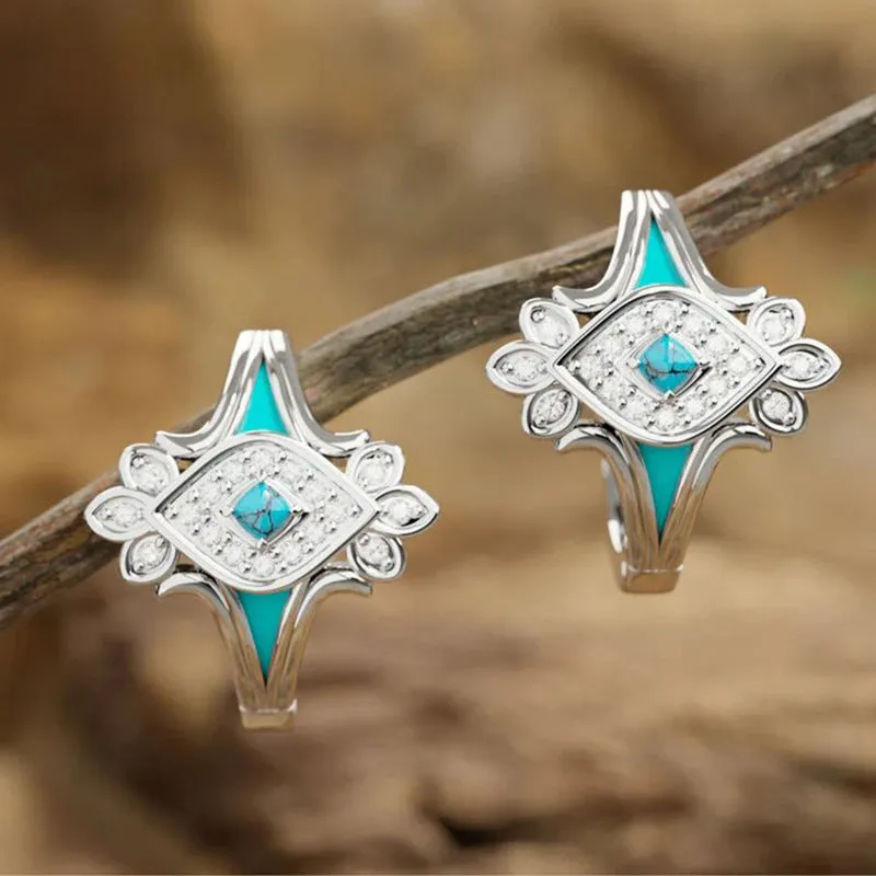 Geometric drop earrings copper inlaid zircon bohemian horse eye round ring white gold colour