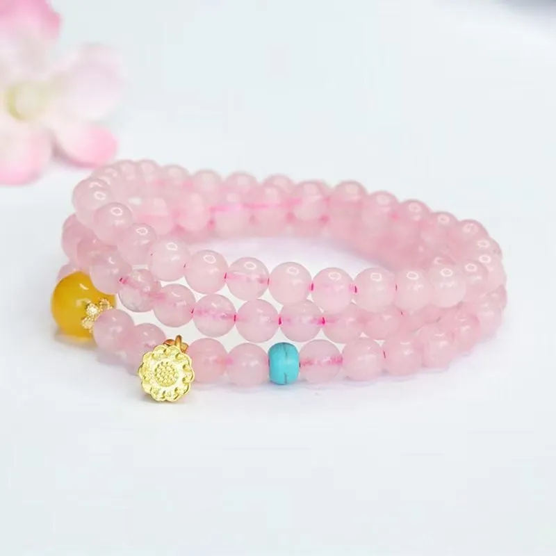 Pink crystal multi-circle bracelet with classic Pi Xui design and artificial crystal construction