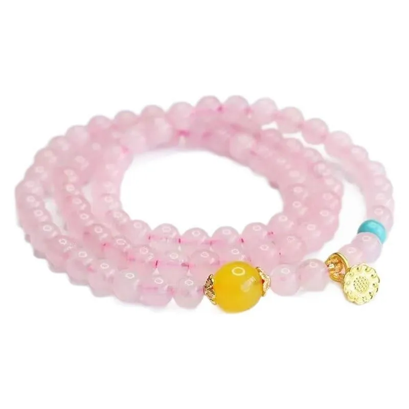 Pink crystal multi-circle bracelet with classic Pi Xui design and artificial crystal construction